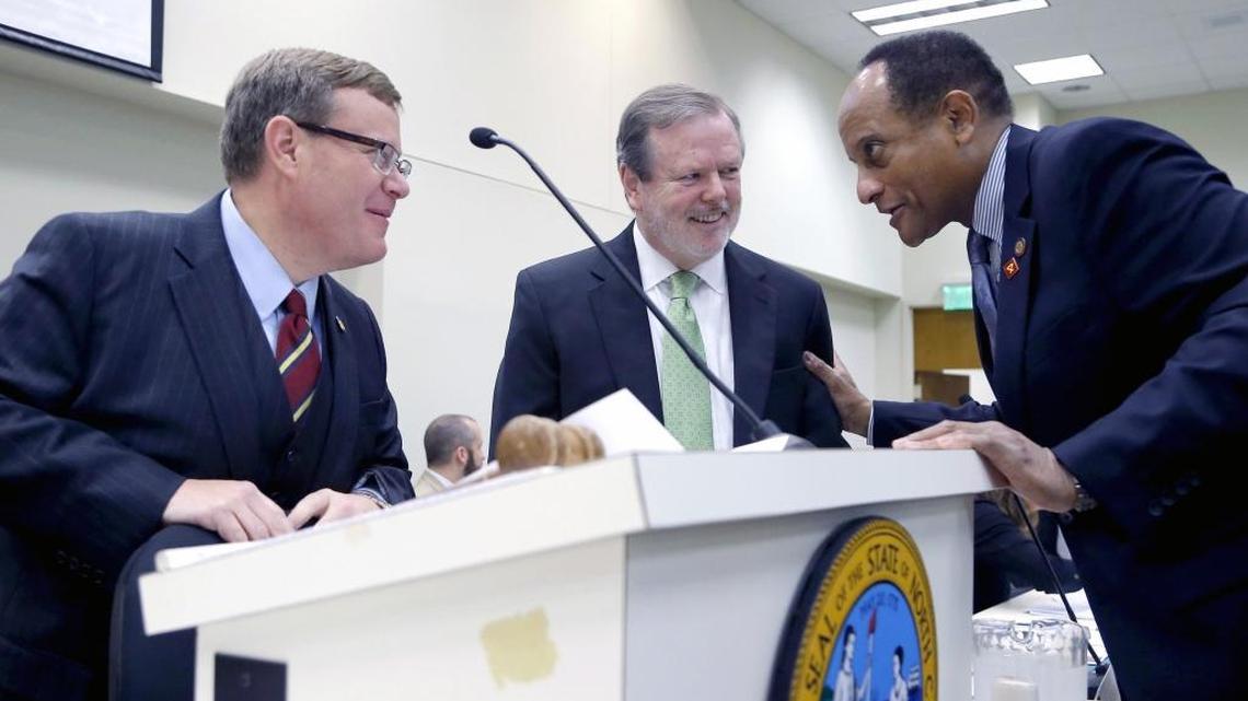 N.C. Speaker of the House Tim Moore, left, Senate President Pro Tem Phil Berger, center, and House Minority Leader Rep. Larry Hall presided over one of the shorter short sessions in recent years.