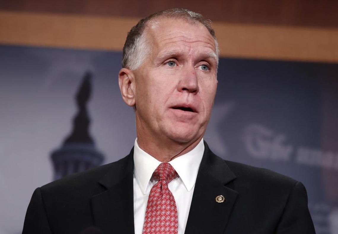 Sen. Thom Tillis, R-N.C., speaks about immigration on Monday.