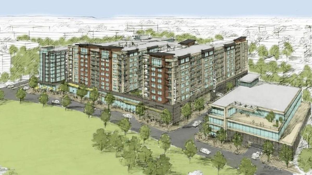 Pappas Properties has asked the city and county for $4.7 million in exchange for the developer making improvements to a nearby park, building roads, and moving water and sewer lines. The street to the left is Kenilworth Avenue. The street in front of the development would Pearl Park Way, and would be built as part of the project.
