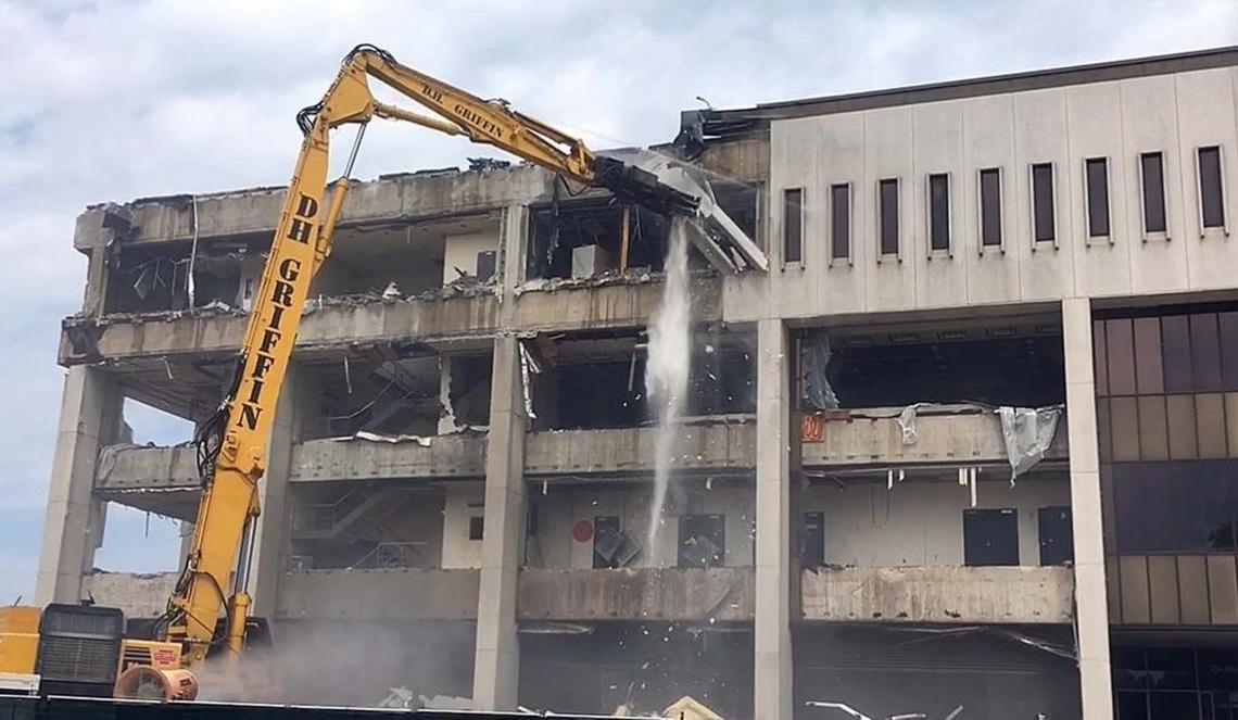 Demolition of the former Charlotte Observer building at 600 South Tryon St. in 2016.