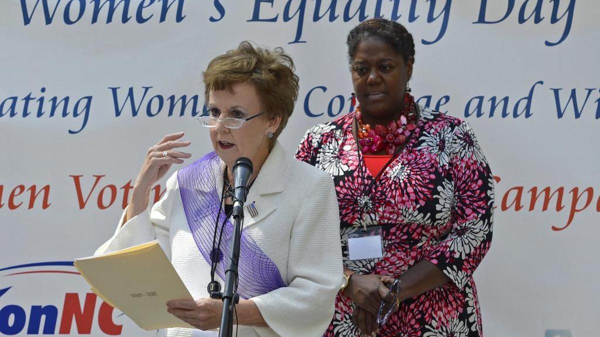 Mecklenburg County Commissioner Pat Cotham speaks at the Women's Equality Day, Tuesday August 25, 2014 at the square in uptown Charlotte. Cotham, a North Carolina “superdelegate,” is backing Bernie Sanders for president.