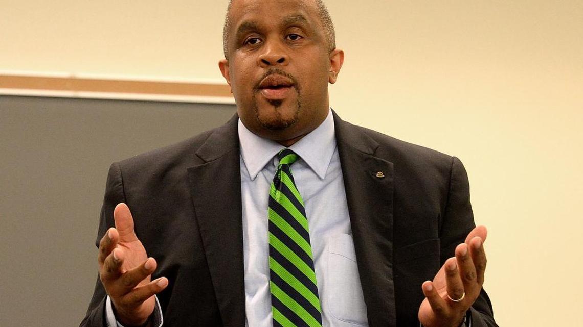 
Democratic mayoral candidate David Howard speaks during a mayoral forum at UNC Charlotte featuring three of the four Democratic candidates running for mayor on April 9, 2015. The forum, hosted by the UNCC College Democrats, was held at the Fretwell Building at UNC Charlotte and featured candidates Jennifer Roberts, and David Howard. The candidates answered student submitted questions, and there was a student moderator.
