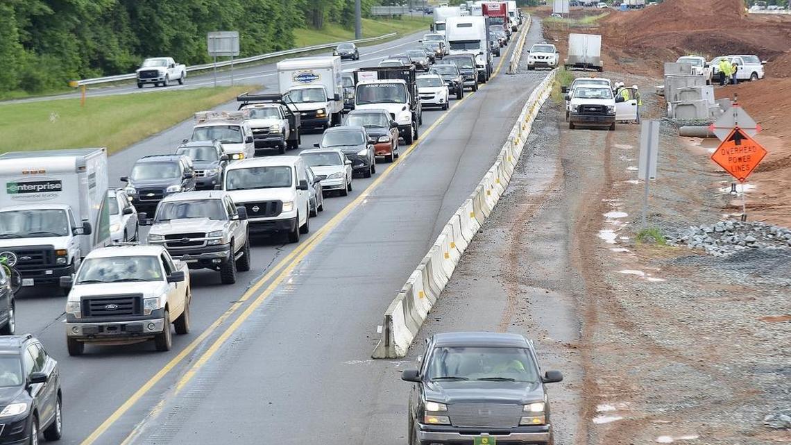 Traffic heads north on Interstate 77 amid construction on the controversial toll lane project.