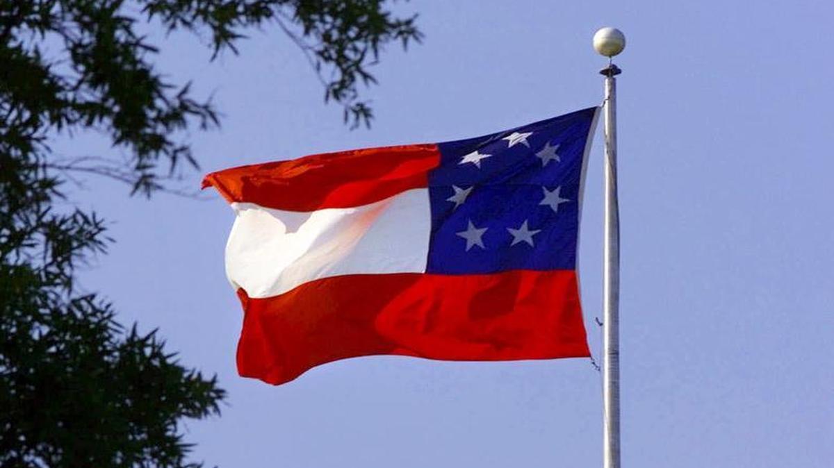 
The First National flag of the Confederate States of America flies over the state Capitol in Raleigh, N.C., Wednesday, May 10, 2000, to commemorate Confederate Memorial Day. In 1961 the North Carolina legislature recommended that the flag be flown on Confederate Memorial Day.
