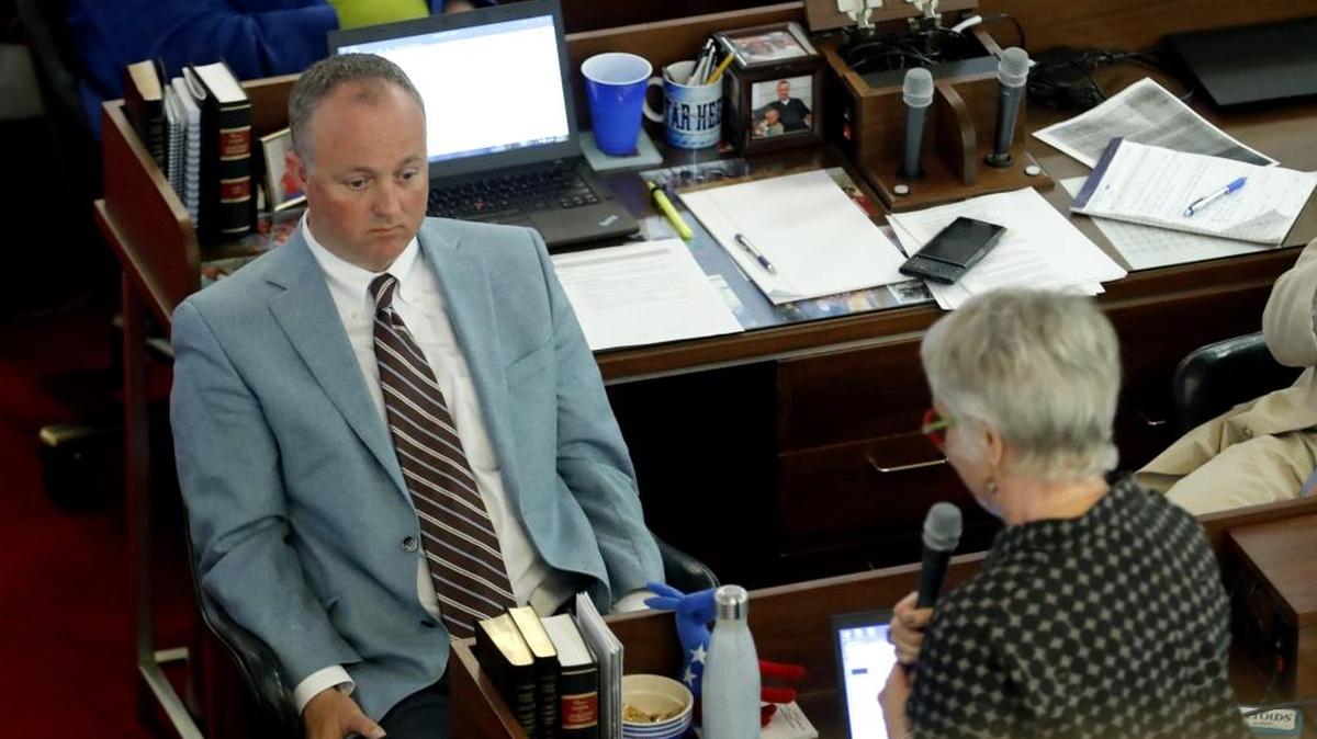 House Democratic Leader Rep. Darren Jackson, listens as Democratic Rep. Susan Fisher of Asheville speaks against the HB2 replacement bill on the House floor on March 30, 2017. Jackson encouraged Democrats to support the bill, but many voted no.