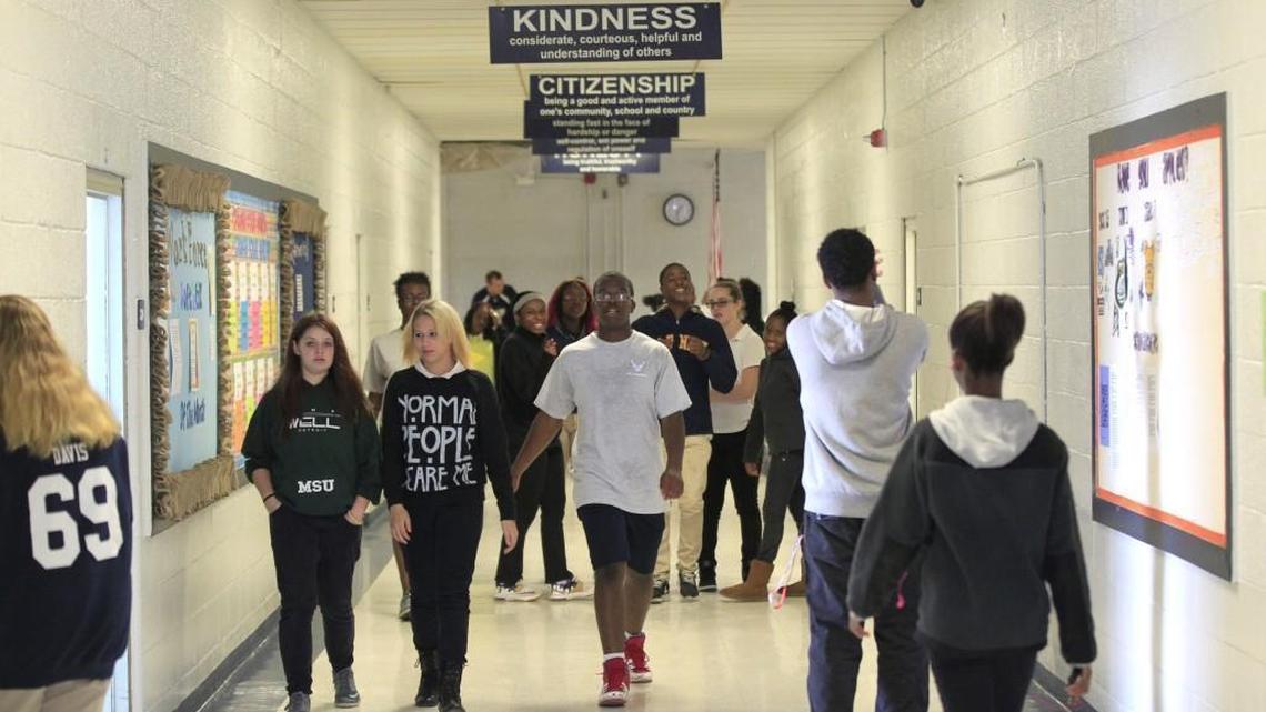 Students pass between classes at Jones Senior High School in Trenton Thursday. Senate budget writer Harry Brown inserted $10.96 million for a new middle and high school in Jones County, which is in his district.