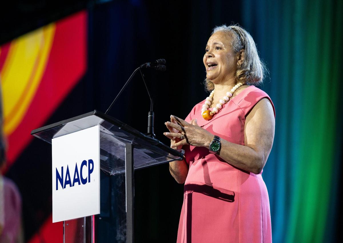 Mayor Vi Lyles speaks at the 116th NAACP National Convention at the Charlotte Convention Center in Charlotte, N.C., on Monday, July 14, 2025.
