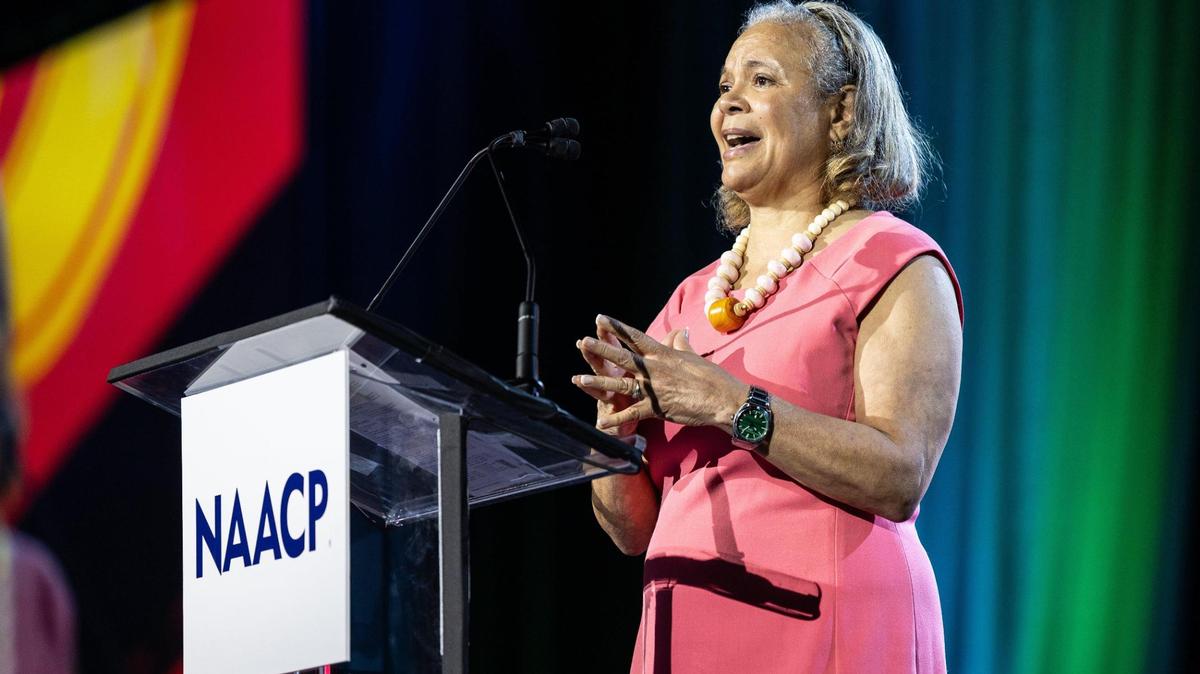Mayor Vi Lyles speaks at the 116th NAACP National Convention at the Charlotte Convention Center in Charlotte, N.C., on Monday, July 14, 2025.