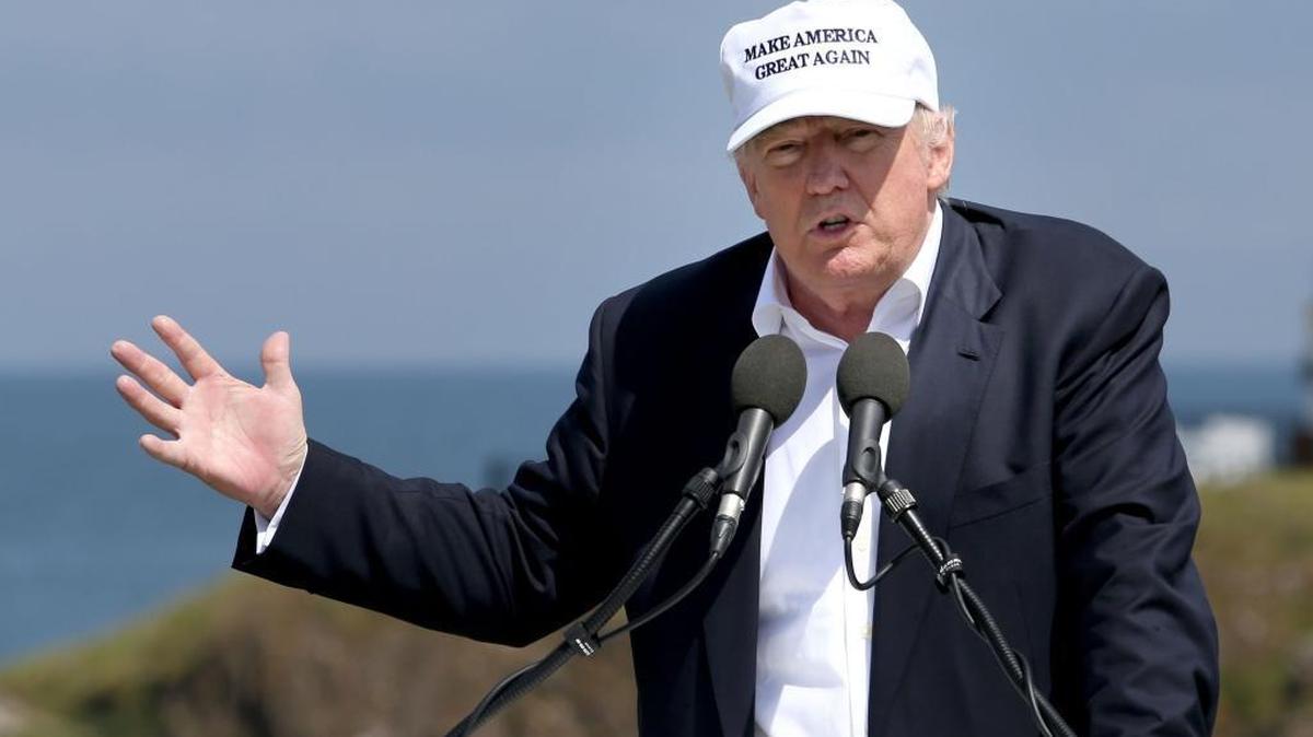 The presumptive Republican presidential nominee Donald Trump makes a speech at his revamped Trump Turnberry golf course in Turnberry Scotland Friday June 24, 2016. Trump, in Scotland the day after the United Kingdom voted to leave the European Union, saluted the decision, saying the nation’s citizens “took back their country.”