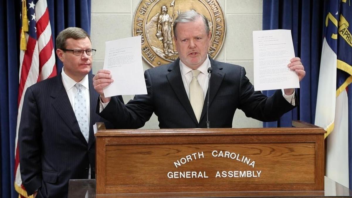 Republican leaders Rep. Tim Moore, Speaker of the N.C. House, left, and Sen. Phil Berger, President pro tem of the N.C. Senate, have refused to release HB2-related emails, citing legislative privilege.