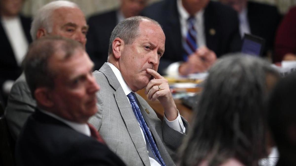 Republican North Carolina state senator Dan Bishop, center, in a March 2017 file photo.