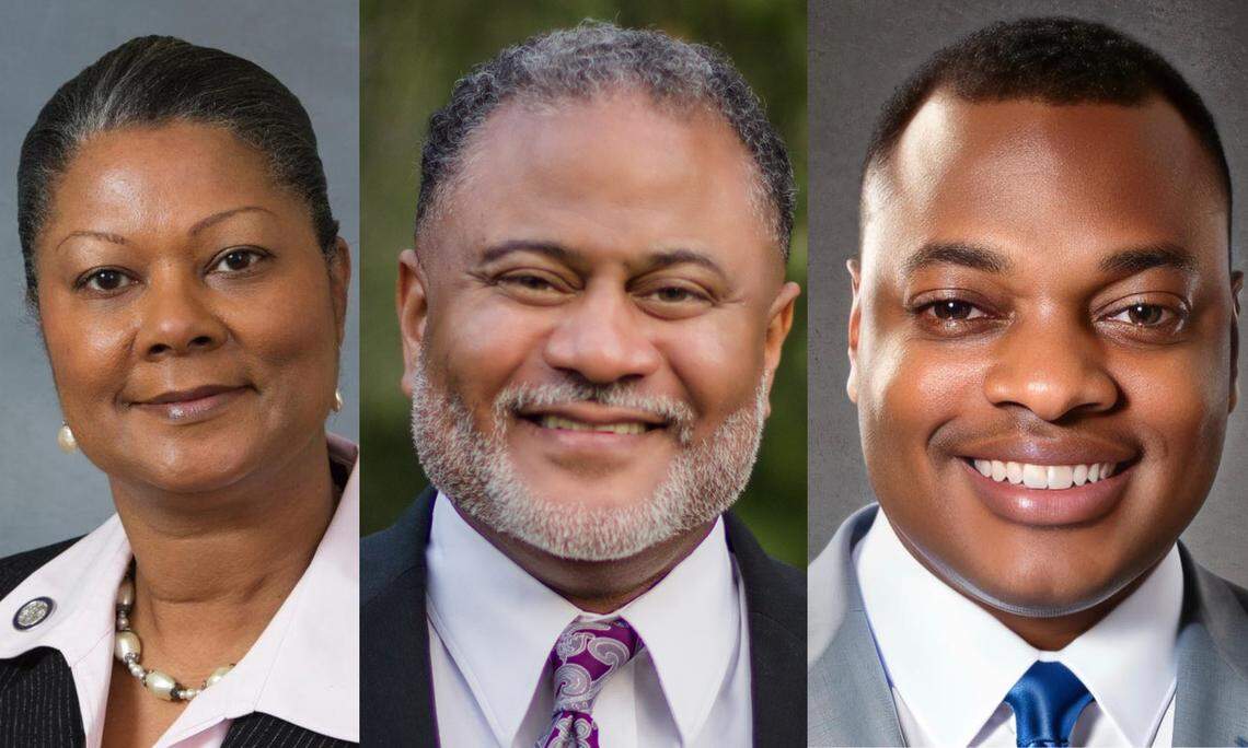 Charlotte NC Rep. Carla Cunningham, left, is being challenged by Rev. Dr. Rodney Sadler, center, and Vermanno Bowman for North Carolina’s 106th District, which covers parts of north Charlotte and Mecklenburg County.