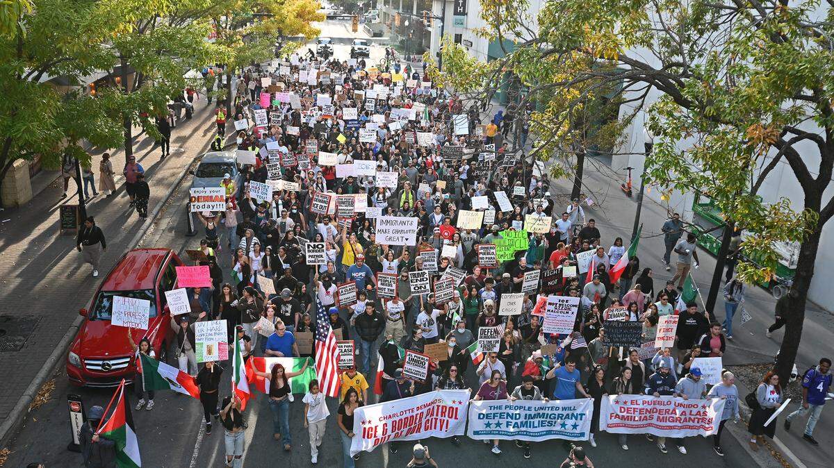 People gather in uptown to protest Border Patrol arrests in Charlotte