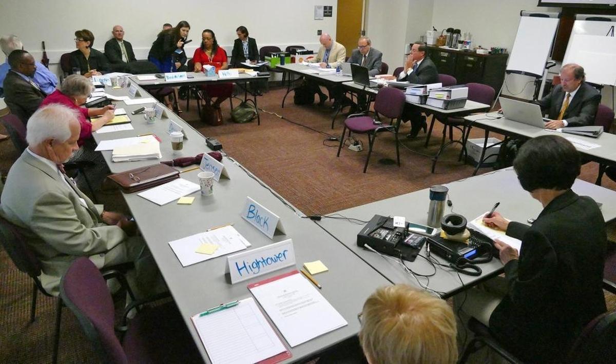 The Citizens Review Board members, attorneys and police just before taking up the Keith Scott shooting on August 8.
