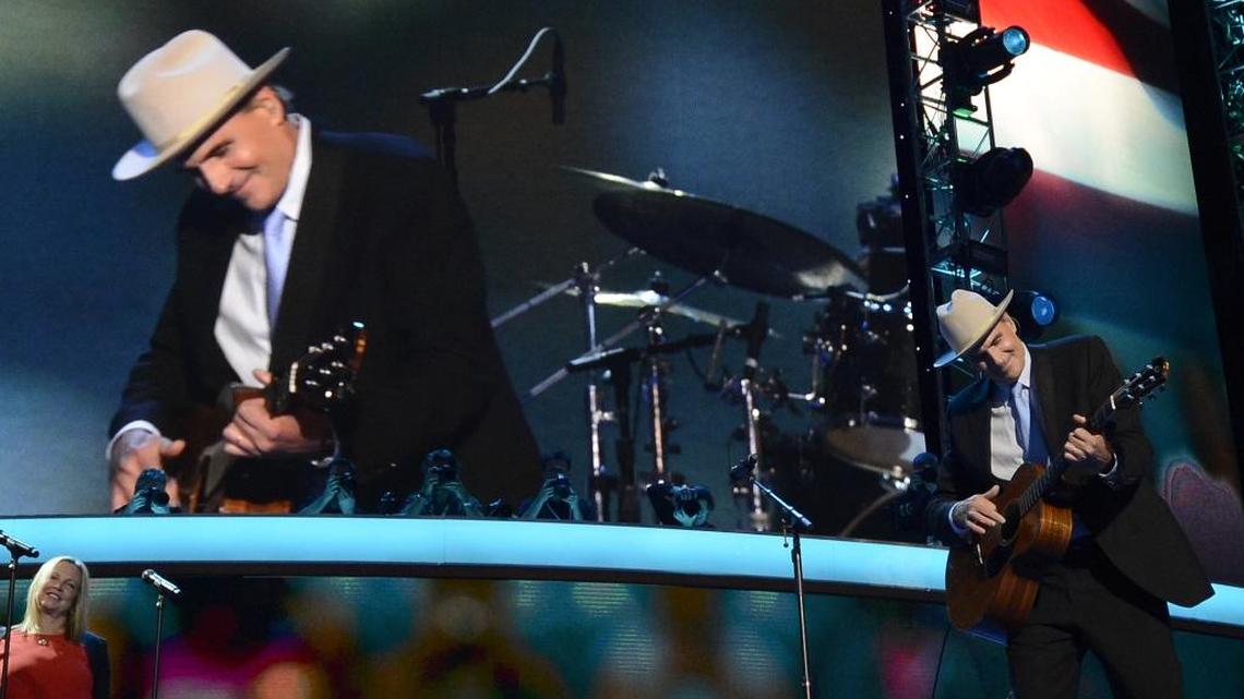 James Taylor performs “Carolina In My Mind” for the crowd at the final day of the DNC in Charlotte, NC Sept. 6, 2012.