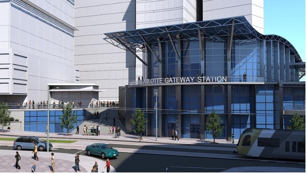 This is a view of the proposed train station from Trade Street.