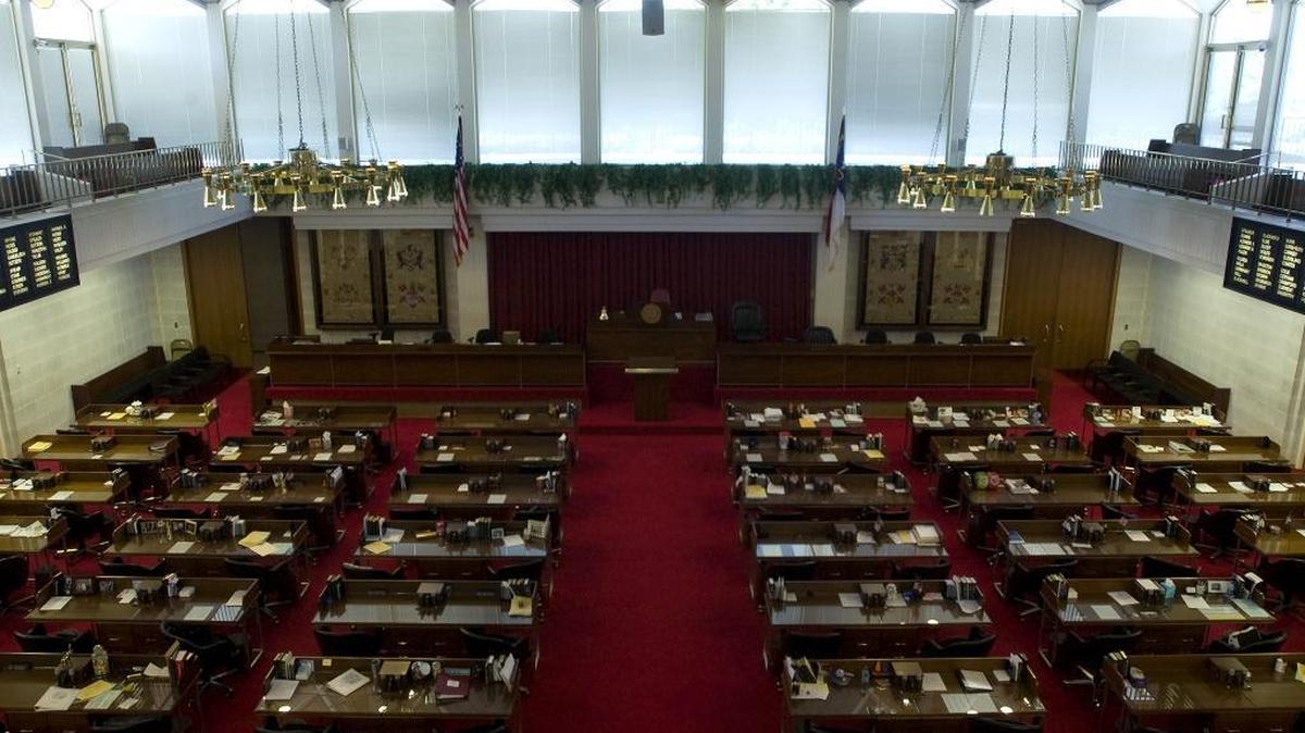 Overhead view of the House chambers at the N.C. General Assembly Building in Raleigh, N.C.
