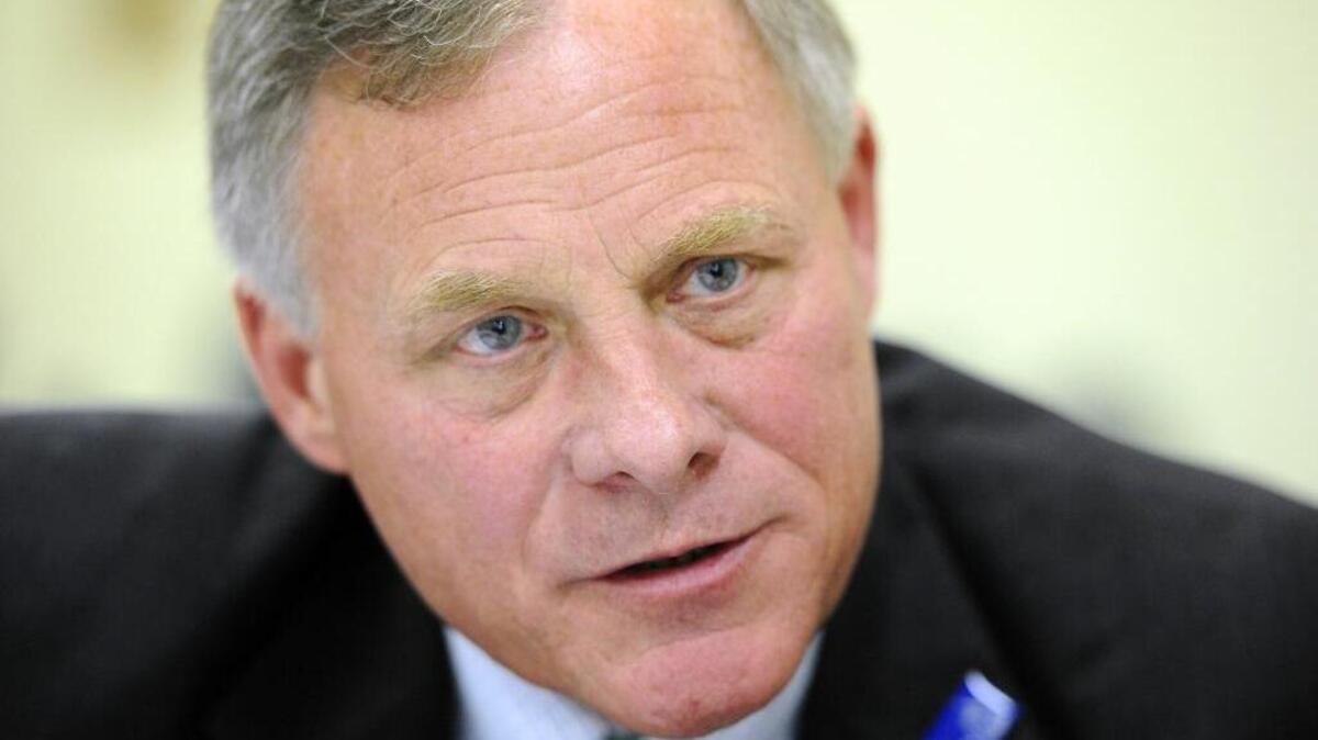 U.S. Sen. Richard Burr answers a question during a interview after speaking at the Kannapolis Rotary Club in Kannapolis, N.C., on Tuesday, April 7, 2015.
