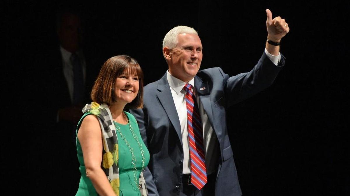 Mike Pence, Republican candidate for Vice-President along with his wife Karen greet the crowd as he spoke during a town hall meeting event at the Fletcher Opera Theater at the Duke Energy Center for the Performing Arts in Raleigh, N.C. Thursday, August 4, 2016.