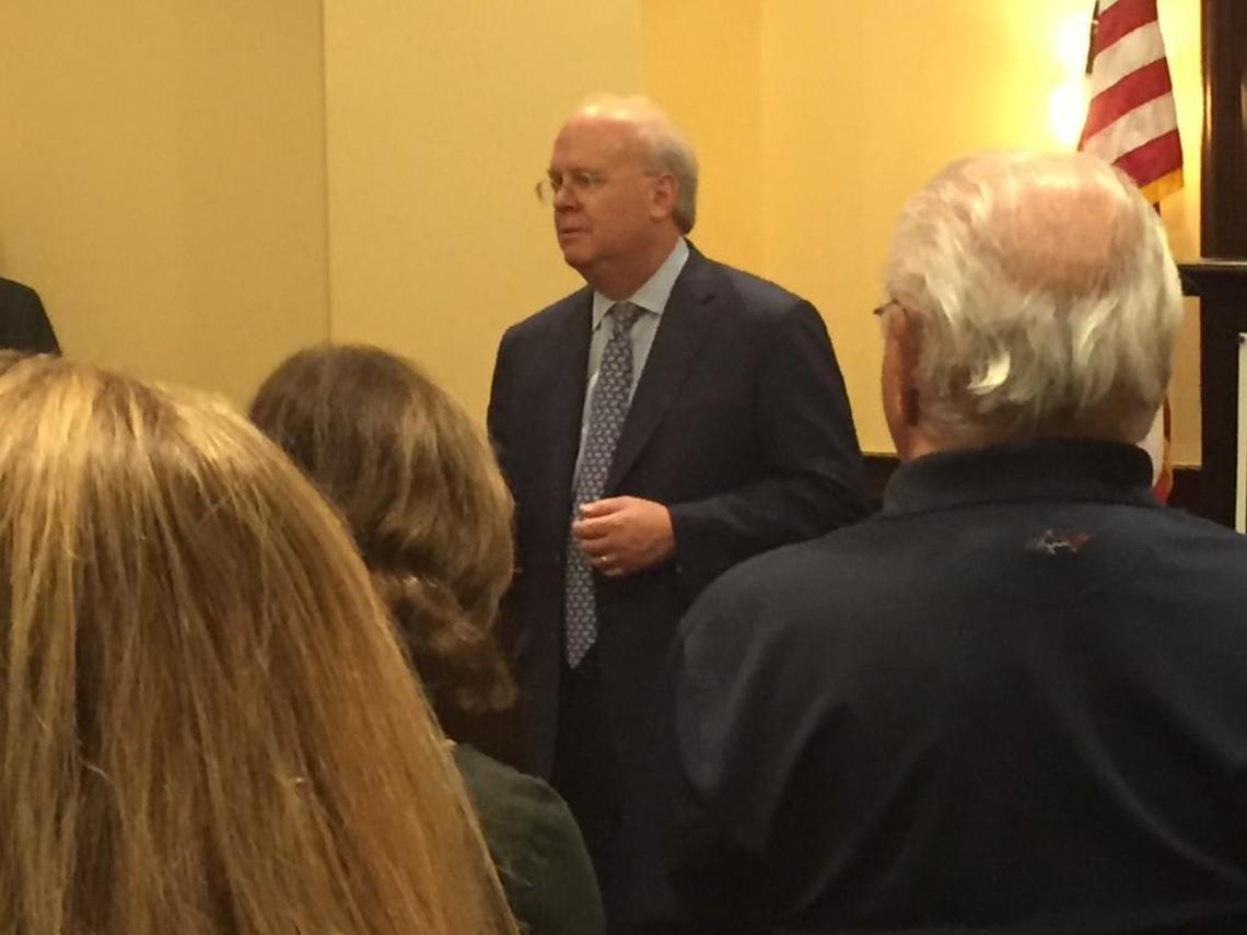 U.S. Rep. Robert Pittenger appeared with Republican strategist Karl Rove on the day that new fundraising reports suggested that he could face not only a tough primary challenger but a well-financed Democrat.