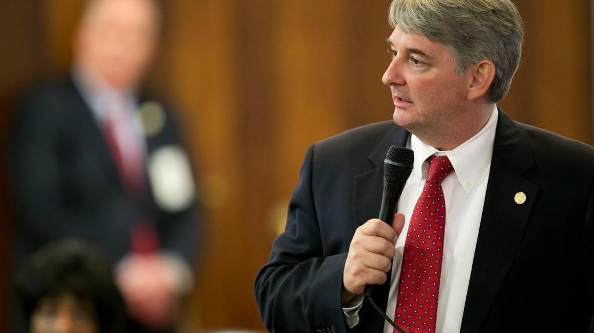 Sen. Buck Newton speaks in favor of House Bill 2 during the state Senate session on on Wednesday, March 23, 2016 at the General Assembly in Raleigh.