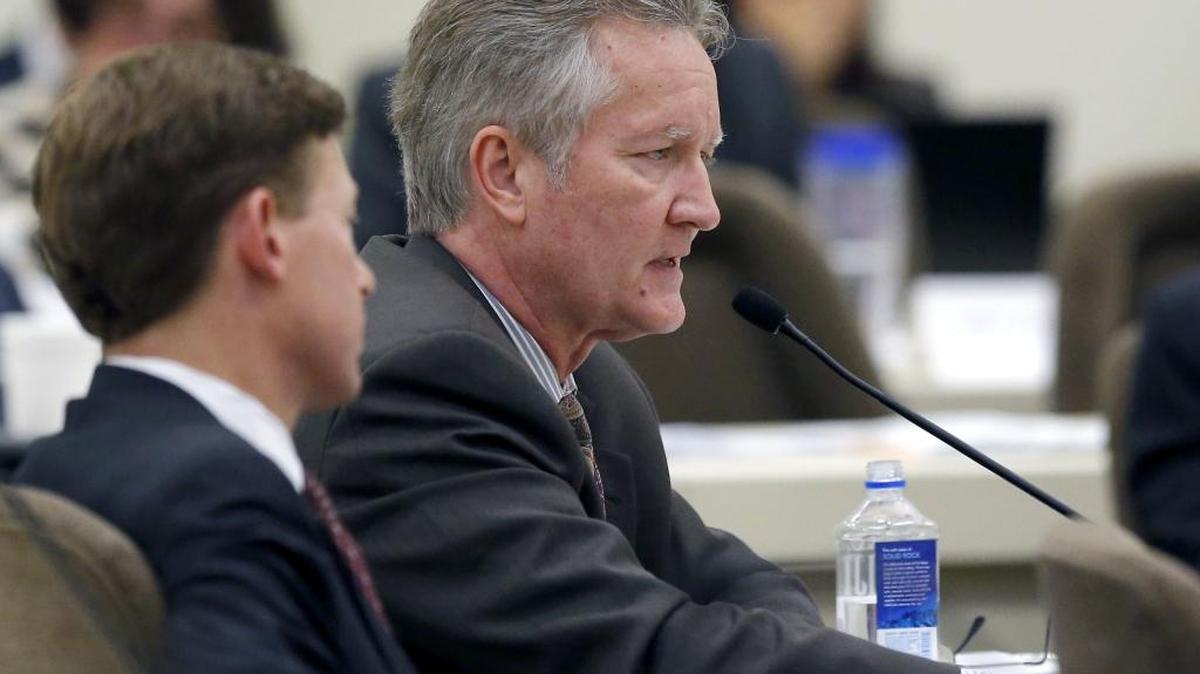 Frank Perry, Secretary of the Department of Public Safety, right, answers questions from legislators as Lee Roberts, Budget Director, Office of State Budget and Management listens during the Joint Legislative Commission on Governmental Operations meeting at the Legislative Office Building in Raleigh, NC on Nov. 18, 2015.