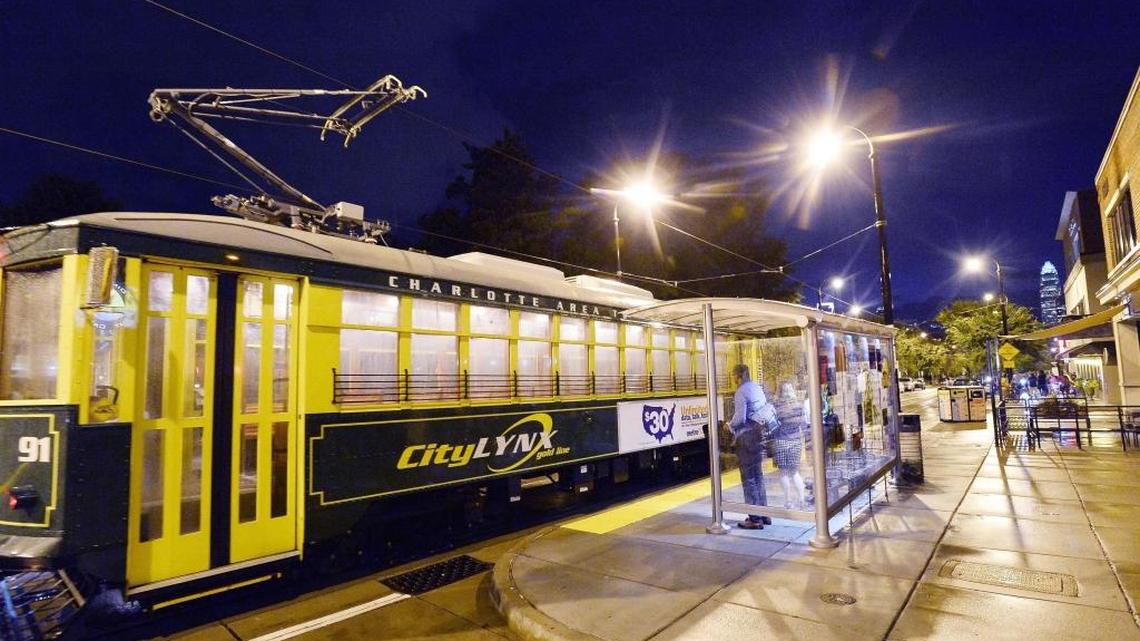 
The City Lynx trolley rolls along Elizabeth Avenue. During Wednesday’s debate, Shawn Greeson questioned why incumbent at-large council member Claire Fallon doesn’t support the Gold Line streetcar.
stopping at the Elizabeth ave. CharlotteTrolley shelter with artwork by Louisiana artist Nancy O'Neill.
