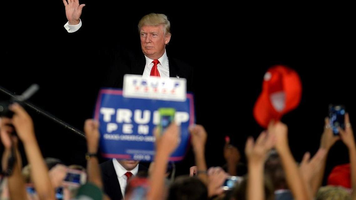 GOP presidential candidate Donald Trump waves to supporters following his speech during a rally at the Charlotte Convention Center in Charlotte, NC on Thursday, August 18, 2016. If Trump expects to carry swing states such as North Carolina, he’ll need white suburban women who have a history of voting for GOP candidates.