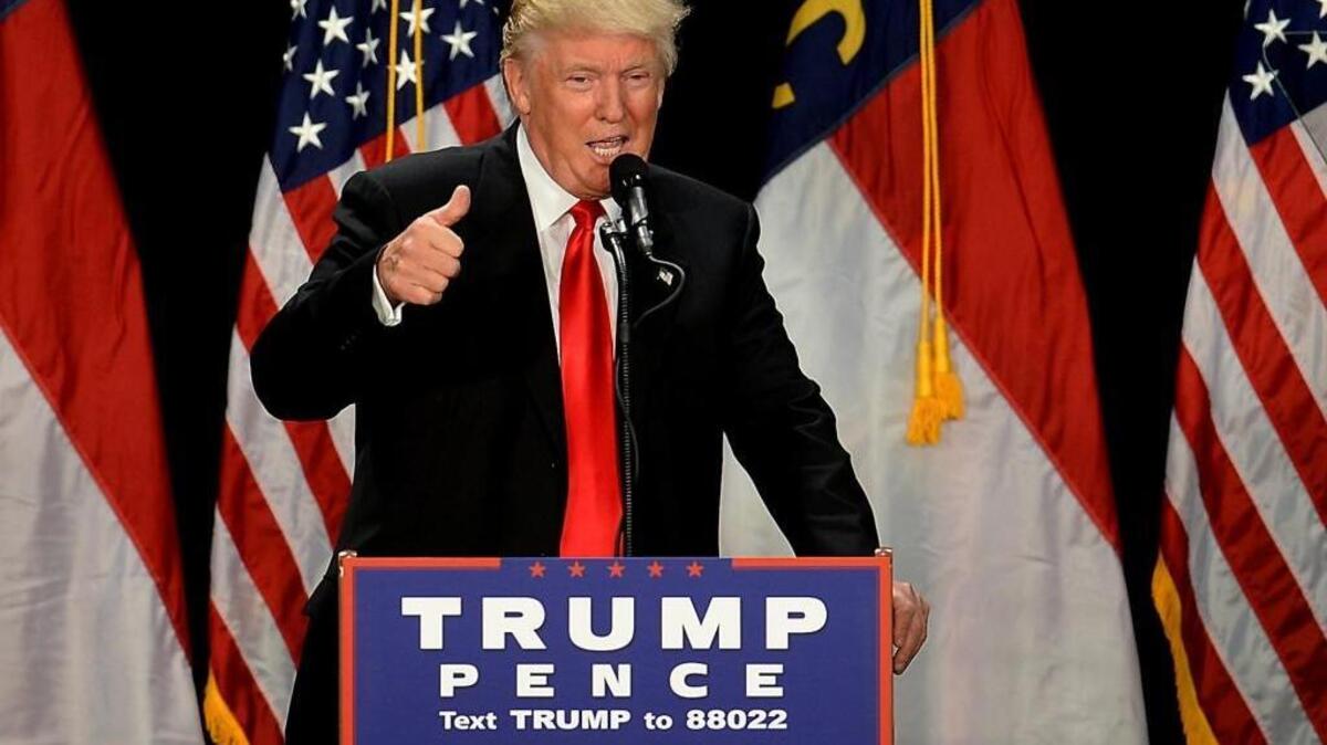 GOP Presidential candidate Donald J. Trump gives the thumbs up to supporters during a speech at the Charlotte Convention Center in Charlotte, NC on Thursday, Aug. 18, 2016.