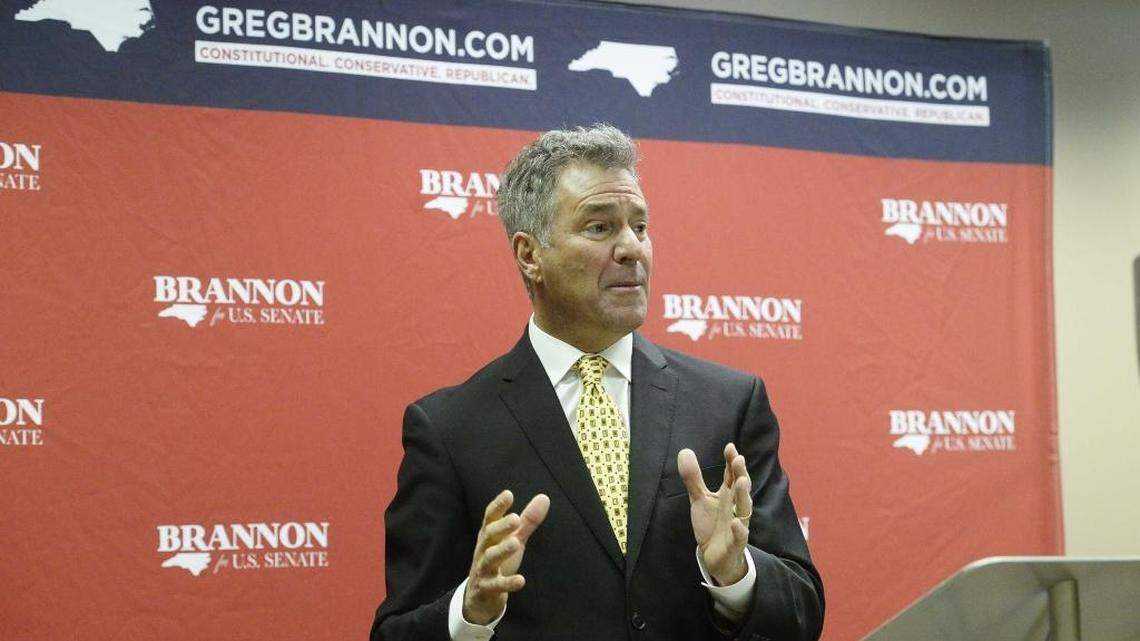 Dr. Greg Brannon, a Republican candidate for the U.S. Senate in North Carolina, speaks during a town hall meeting held at The Event Center in Salisbury on Feb. 18, 2016.