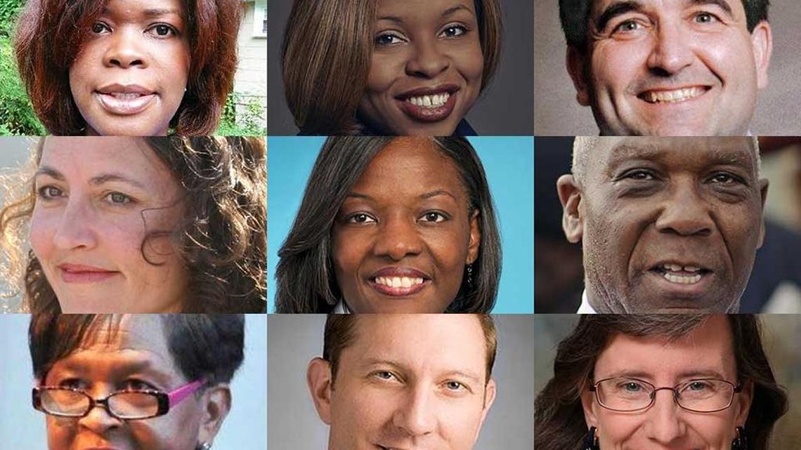 
Charlotte-Mecklenburg school board hopefuls Angela Ambroise, Janeen Bryant, Larry Bumgarner, Elyse Dashew, Ericka Ellis-Stewart, Levester Flowers, Mary McCray, Jeremy Stephenson and Amelia Stinson-Wesley
