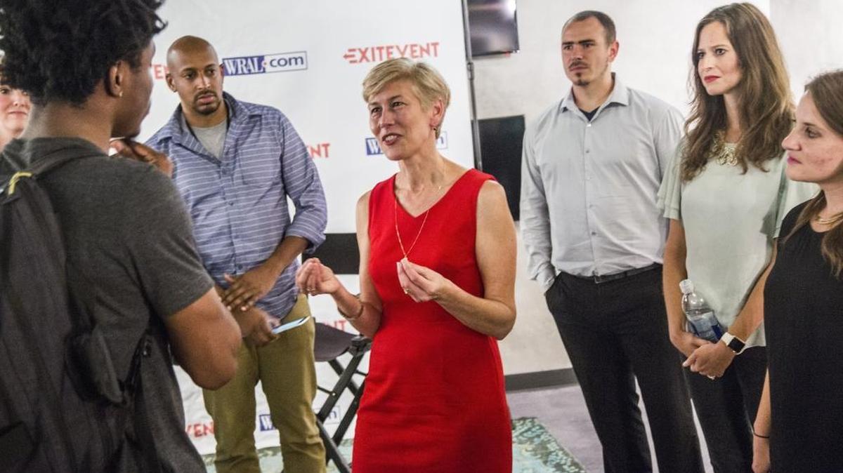 Deborah Ross, a Democrat challenging North Carolina’s senior Republican U.S. senator, Richard Burr, at a town hall event focused on business Aug. 3 at American Underground in Durham.