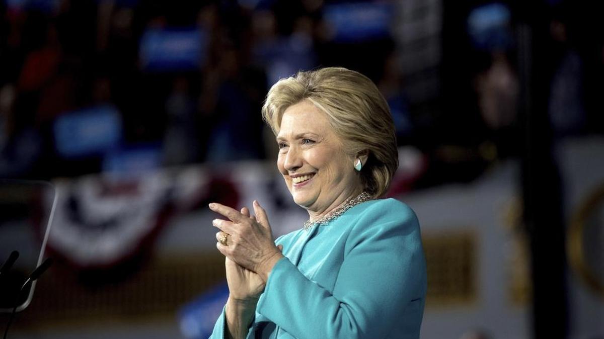 Hillary Clinton speaks at a rally at the Cleveland Public Auditorium in Cleveland on Sunday.