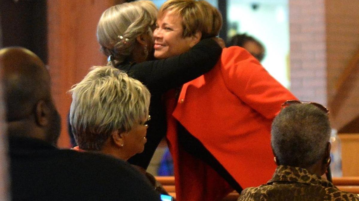 Mayor Pro Tem Vi Lyles greets people at the Charlotte mayoral Democratic primary debate kickoff at Weeping Willow A.M.E. Zion Church. Lyles, a Democrat who has been an at-large City Council member for four years, worked for the city for 29 years before that, mostly in the budget office.