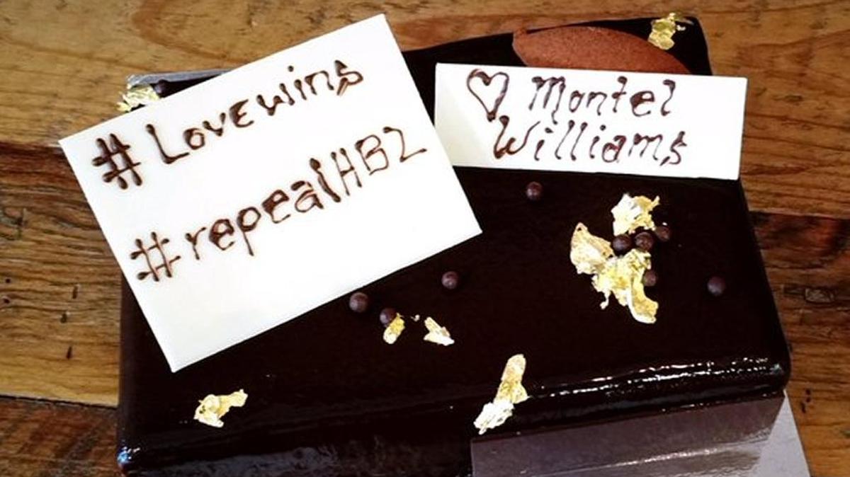 Former talk show host Montel Williams sent this cake to N.C. House Majority Leader Mike Hager following a Twitter debate about House Bill 2.