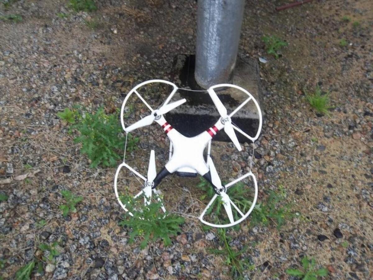 This drone found was found crashed inside the fence of a prison in central North Carolina. It was carrying a cellphone and other contraband.
