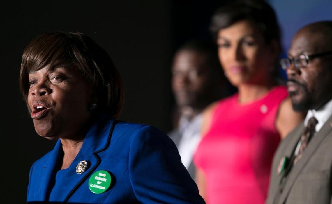 Linda Coleman, then a candidate for lieutenant governor, concedes her race to Dan Forest in the ballroom at the Raleigh Marriott City Center on November 9, 2016.