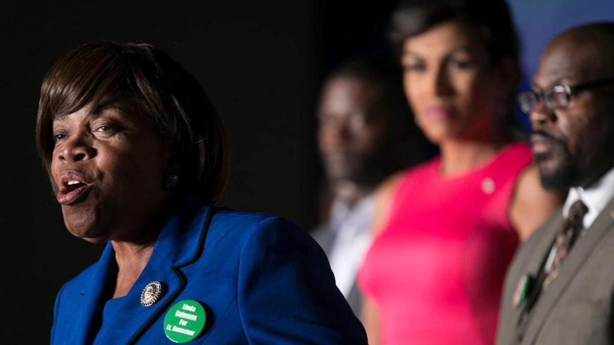Linda Coleman, then a candidate for lieutenant governor, concedes her race to Dan Forest in the ballroom at the Raleigh Marriott City Center on November 9, 2016.