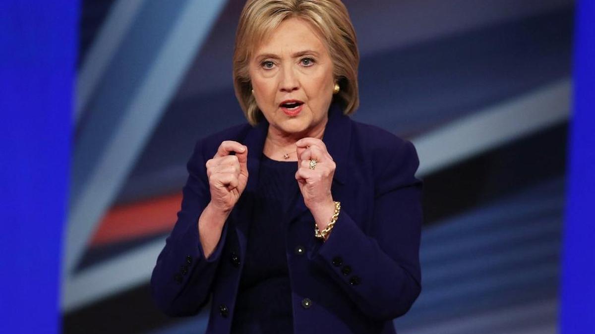 Democratic Presidential candidates Hillary Clinton speaks during a CNN and the New Hampshire Democratic Party hosted Democratic Presidential Town Hall at the Derry Opera House on February 3, 2016 in Derry, New Hampshire.