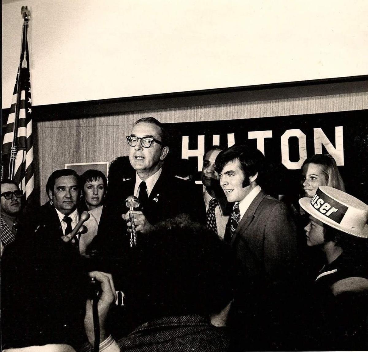 Jesse Helms and Patrick Reilly, right. On the afternoon of Nov. 7, 1972, Helms handed a young aide named Reilly the drafts of two typewritten speeches. Reilly kept the concession speech that Helms didn’t deliver and last year gave it to the Jesse Helms Center in Wingate.