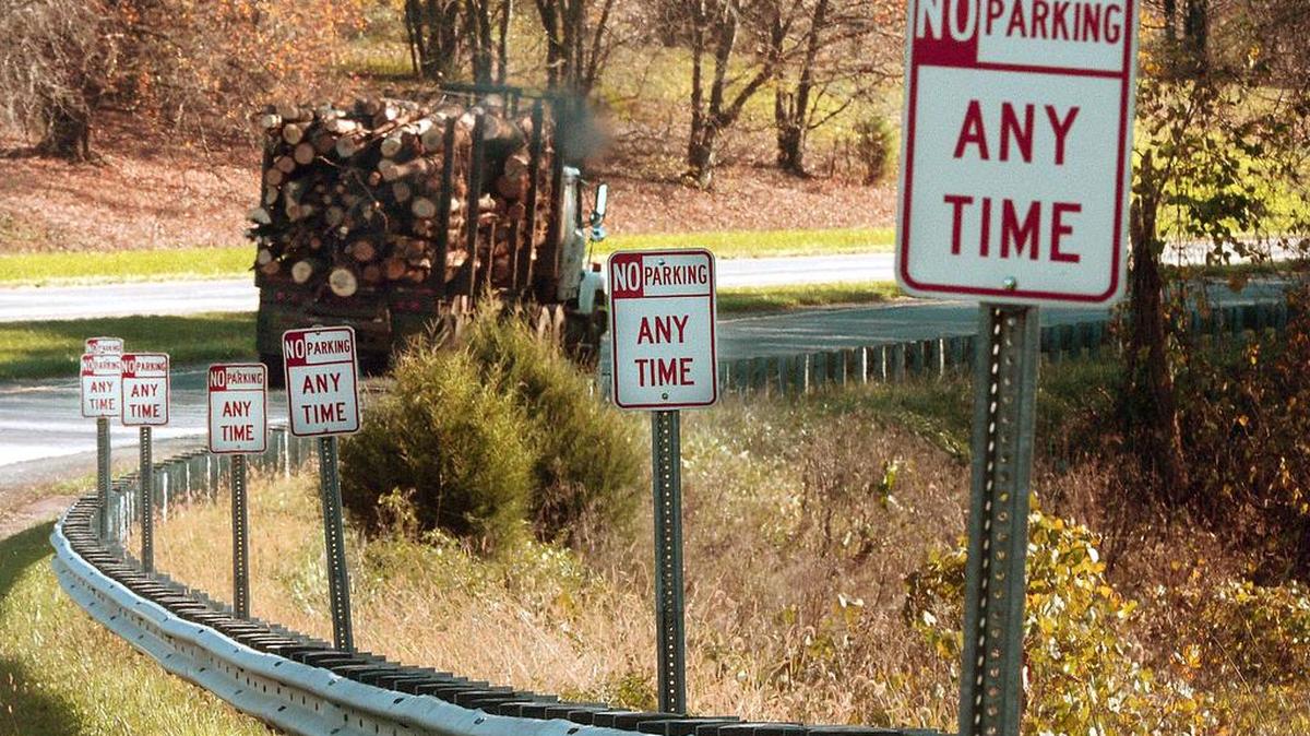 The entrance ramp to southbound I-77 Exit 93, Zephyr Road in Dobson is loaded with signs warning of a "No Parking" along the ramp. Surry County in northwestern North Carolina is where NC Highway Patrol troopers write the most tickets for roadside napping to interstate truckers.