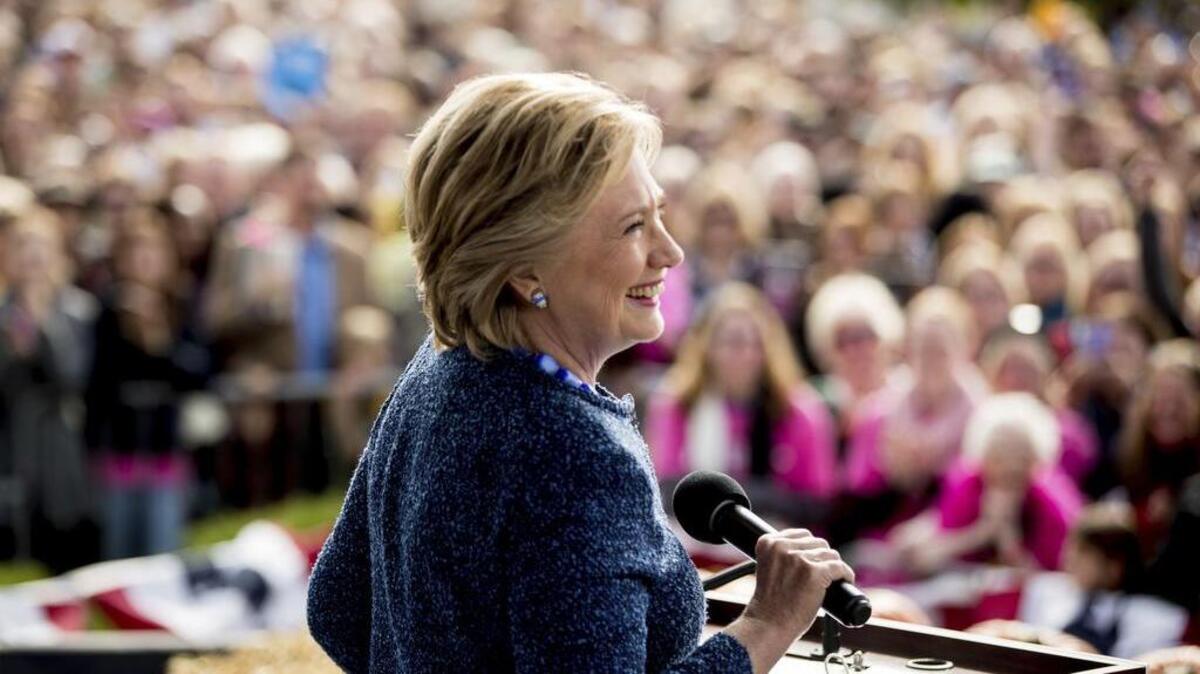 Democratic presidential candidate Hillary Clinton pauses while speaking Friday in Cedar Rapids, Iowa.