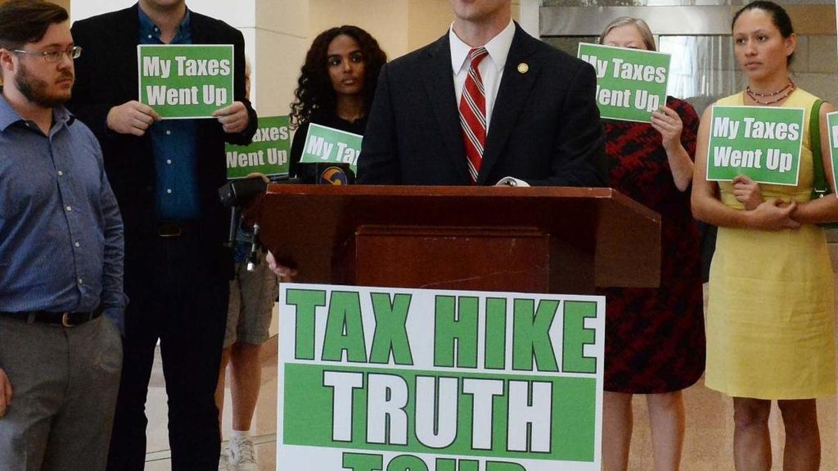 N.C. Sen. Jeff Jackson speaking at the “Tax Hike Truth Tour” during a press conference held at the Charlotte-Mecklenburg Government Center April 8, 2015. The Charlotte Democrat is using social media to drive engagement in 2017 elections.