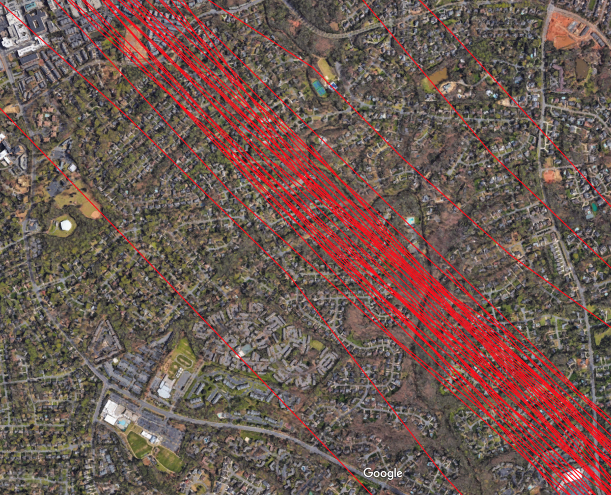 These are the arrivals over the Mountainbrook area during one day in 2015.