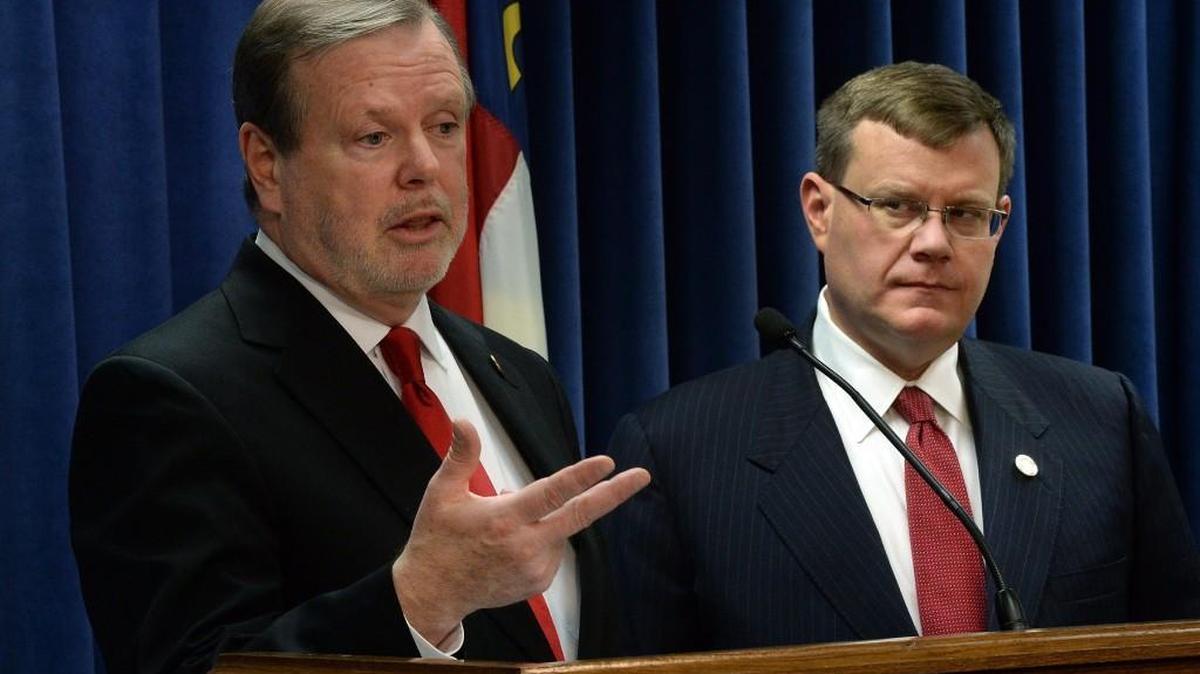 
Senate leader Phil Berger, left, and House Speaker Tim Moore negotiated through the weekend to reach a budget deal.
