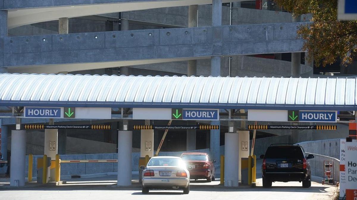 Entrance off the main airport road to the new hourly parking deck. After an audit last year, the airport revoked free parking for most politicians, government officials and business leaders.