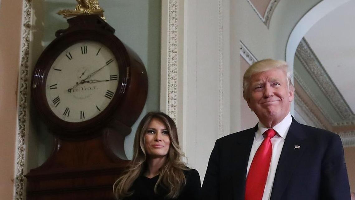 President-elect Donald Trump and his wife Melania Trump walk from a meeting with Senate Majority Leader Mitch McConnell at the U.S. Capitol on Thursday.