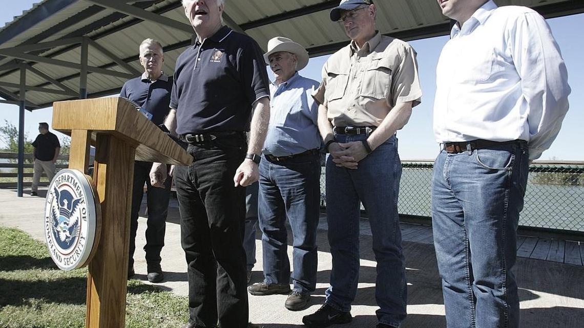 Sen. Thom Tillis, left, and others are facing criticism for not holding town hall meetings in their states during the congressional recess. On Monday, Tillis joined Sen. John Cornyn, R-Texas, Rep. John Carter, R-Texas, Rep. Mike Conaway, R-Texas, and Rep. David Rouzer, R-N.C., to tour the Rio Grande at Anzalduas Park.