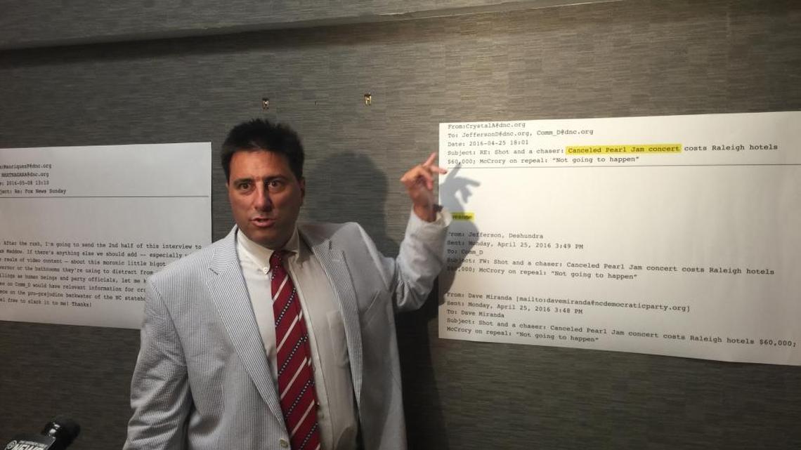 State GOP executive director Dallas Woodhouse talking to reporters about the leaked DNC emails.