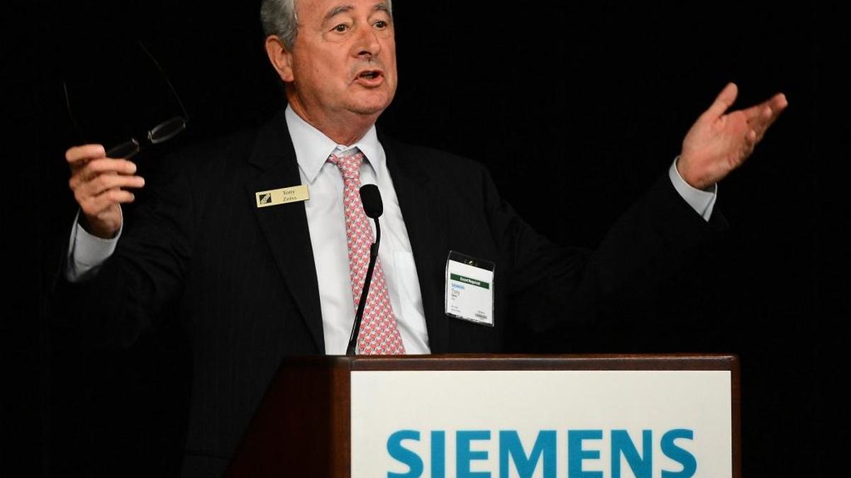 Dr. Tony Zeiss, President of Central Piedmont Community College speaks at the Siemens Charlotte Energy Hub in 2014.